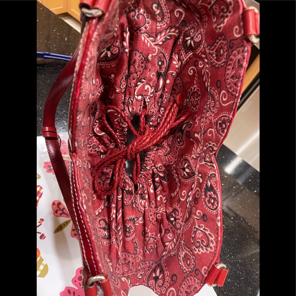 BRIGHTON STRAW & LEATHER BANDANA FABRIC ACCENTED MARILYN SHOULDER BAG - Picture 11 of 14